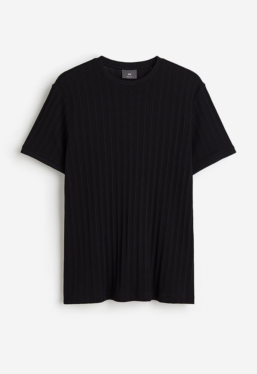H&M - Regular fit pointelle-knit T-shirt - black
