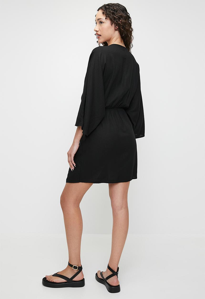 Superbalist - Linen blend knot wrap mini dress - black