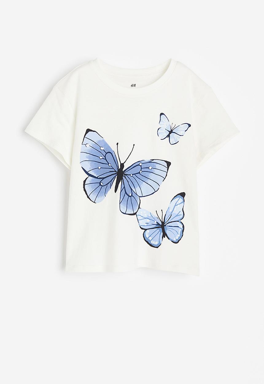 H&M - Printed T-shirt - white butterflies