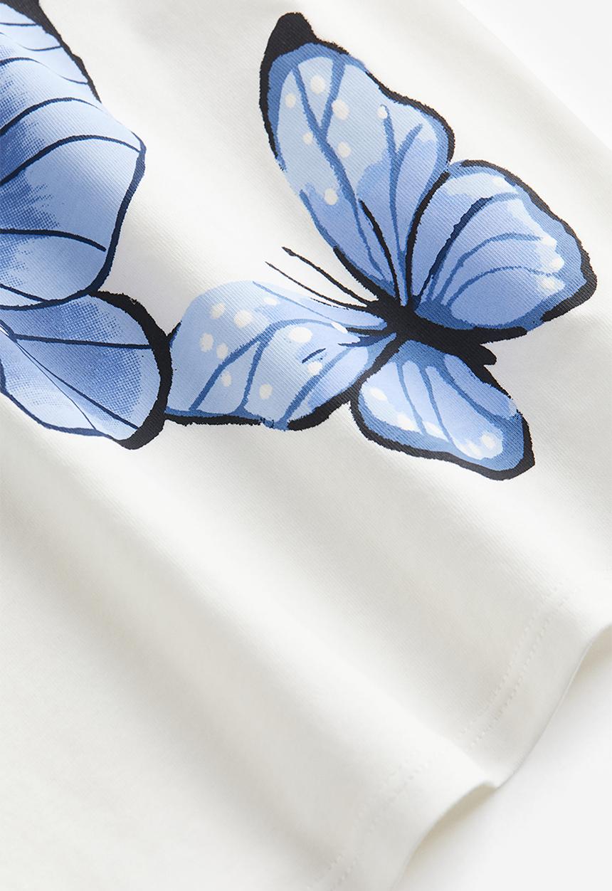 H&M - Printed T-shirt - white butterflies