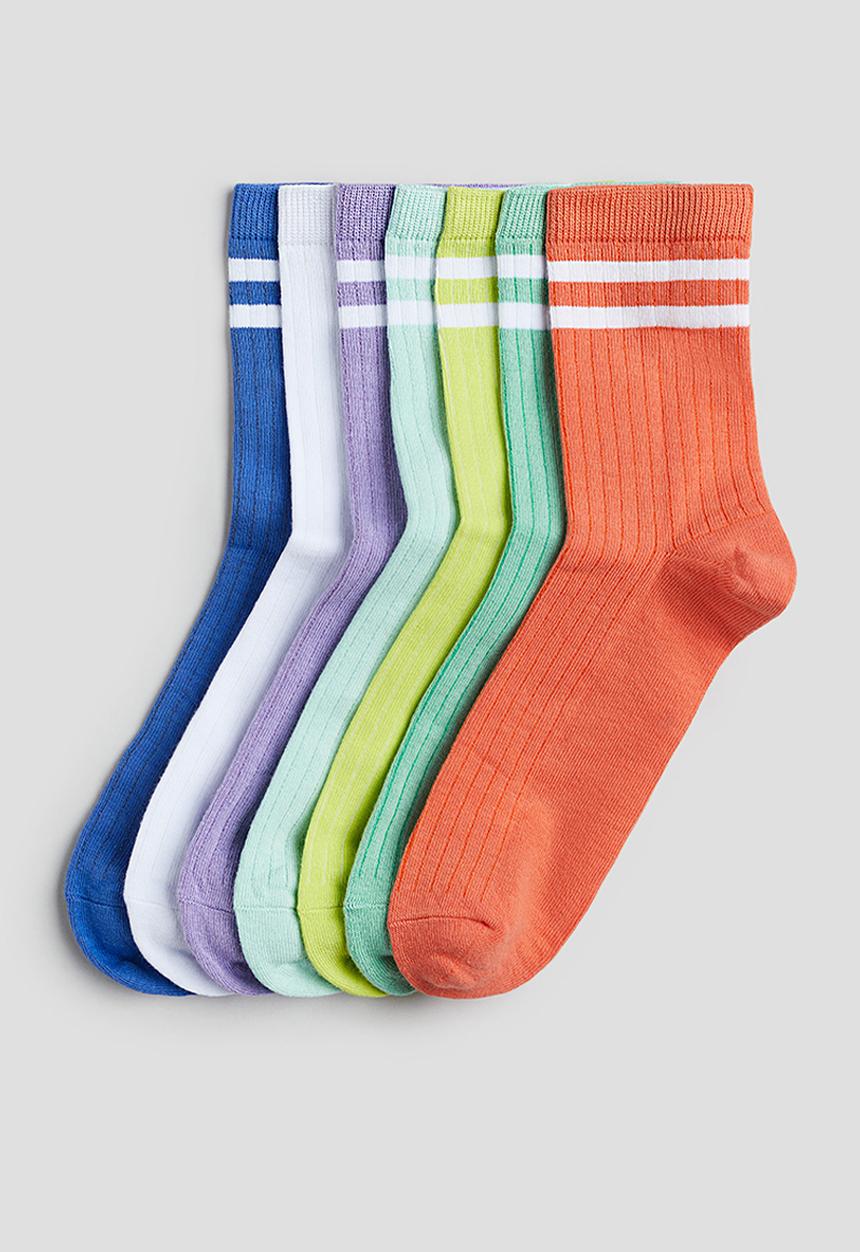 H&M - 7-Pack rib-knit socks - blue orange 