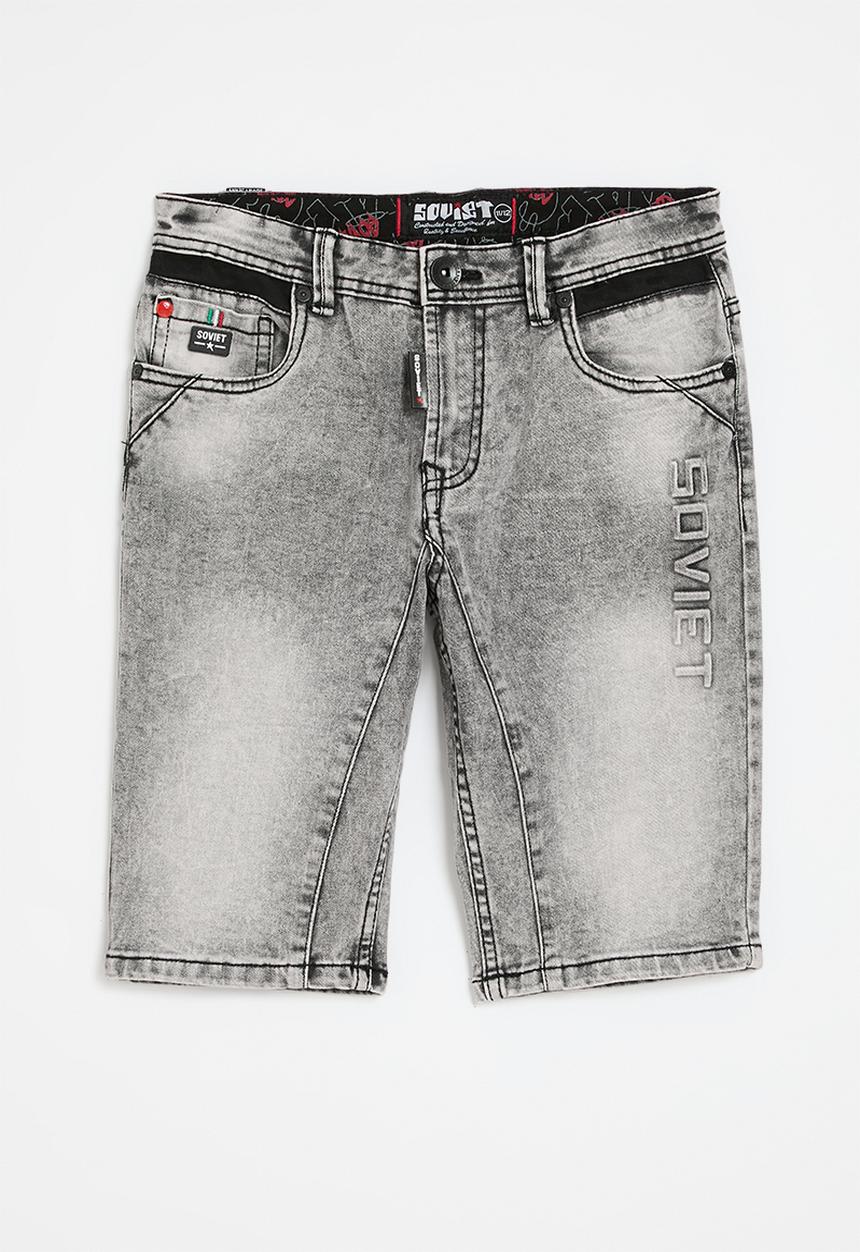 SOVIET - Boys denim short - grey marble
