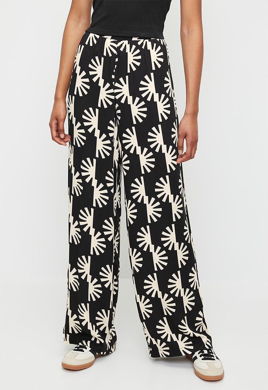 Me&B - Easy Elasticated Wide Leg Pants In Sun Stripe - Black & Beige 