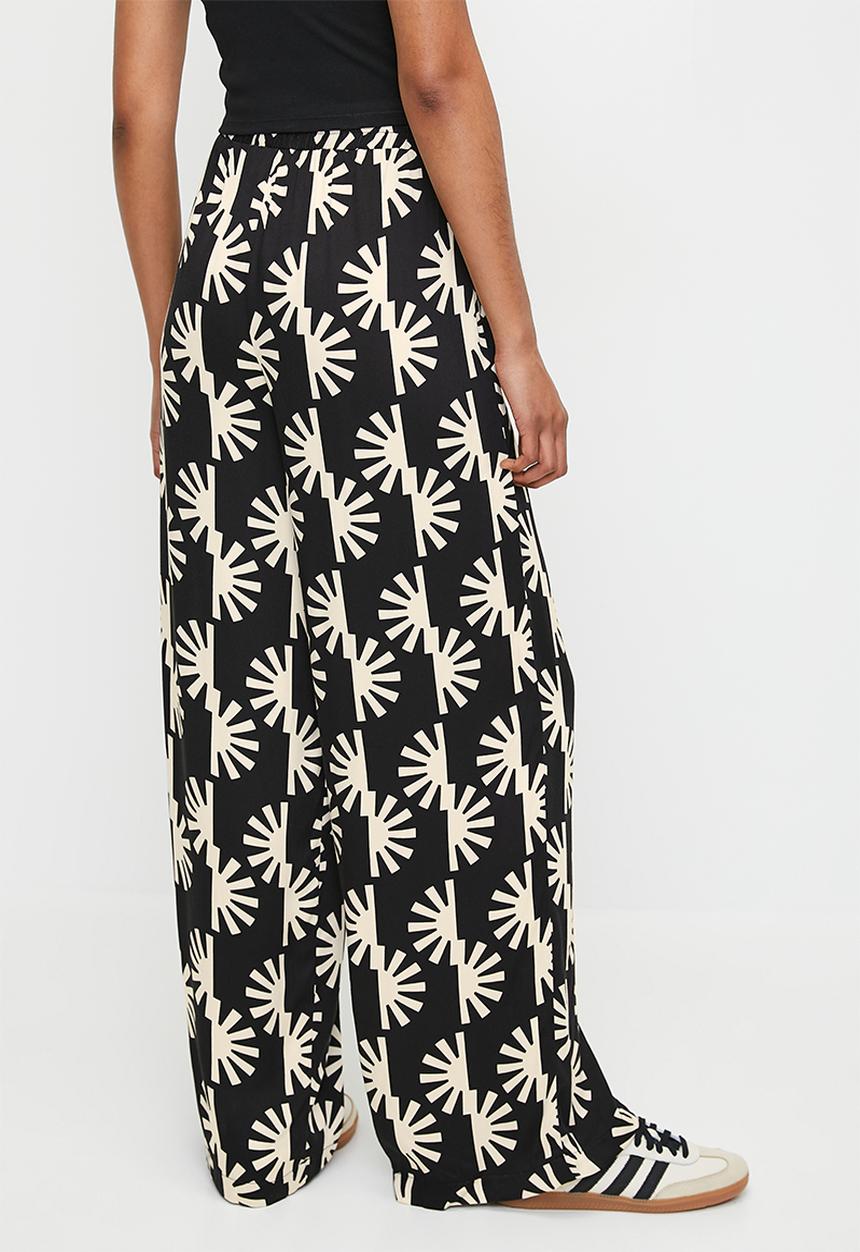 Me&B - Easy Elasticated Wide Leg Pants In Sun Stripe - Black & Beige 