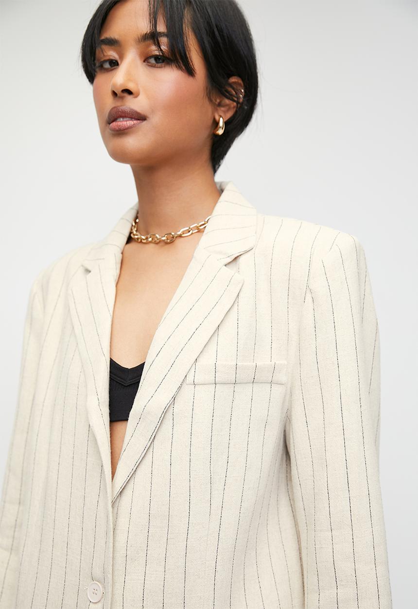Superbalist - Co-ord linen blend blazer - ecru stripe