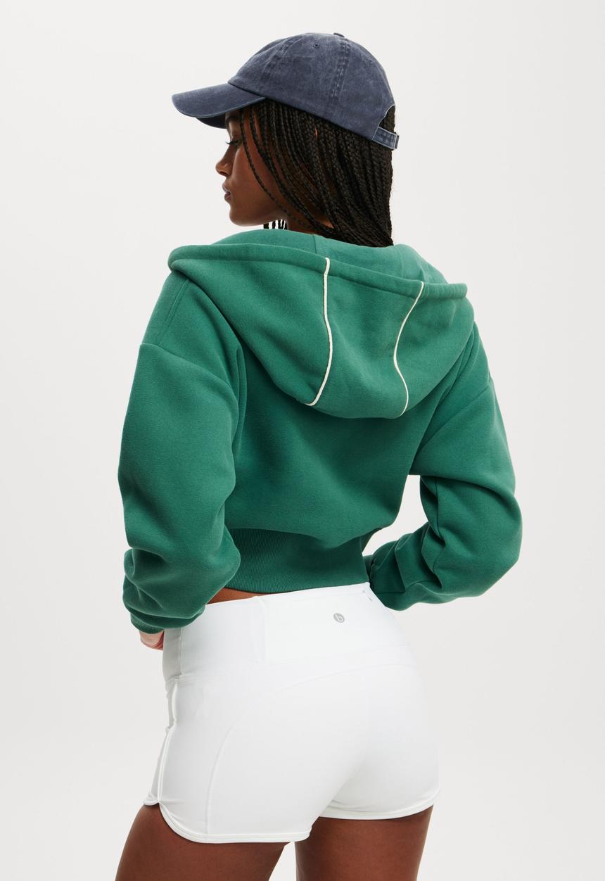 Cotton On - Plush Essential Cropped Zip Through - Sporty Green