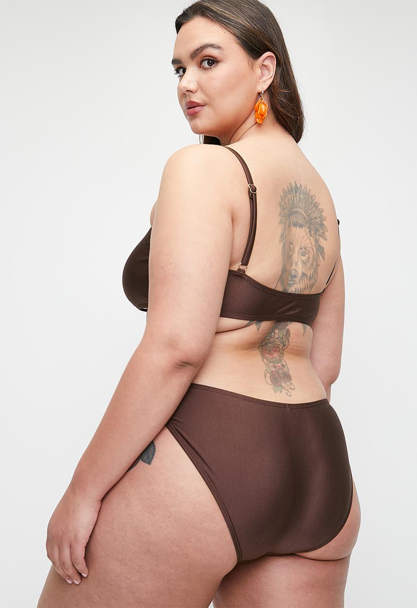 Cotton On - Plus Straight Neck Crop Bikini Top - Willow Brown Shimmer