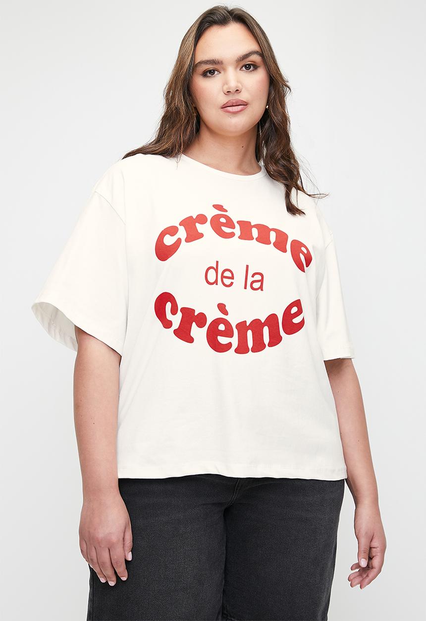 Me&B - Plus Statement Tee In Creme Del A Creme Print - Cremedelacreme