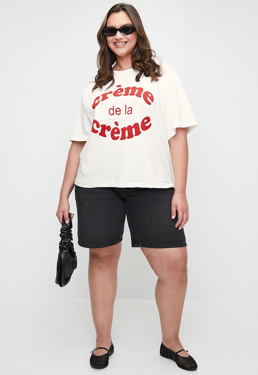 Me&B - Plus Statement Tee In Creme Del A Creme Print - Cremedelacreme
