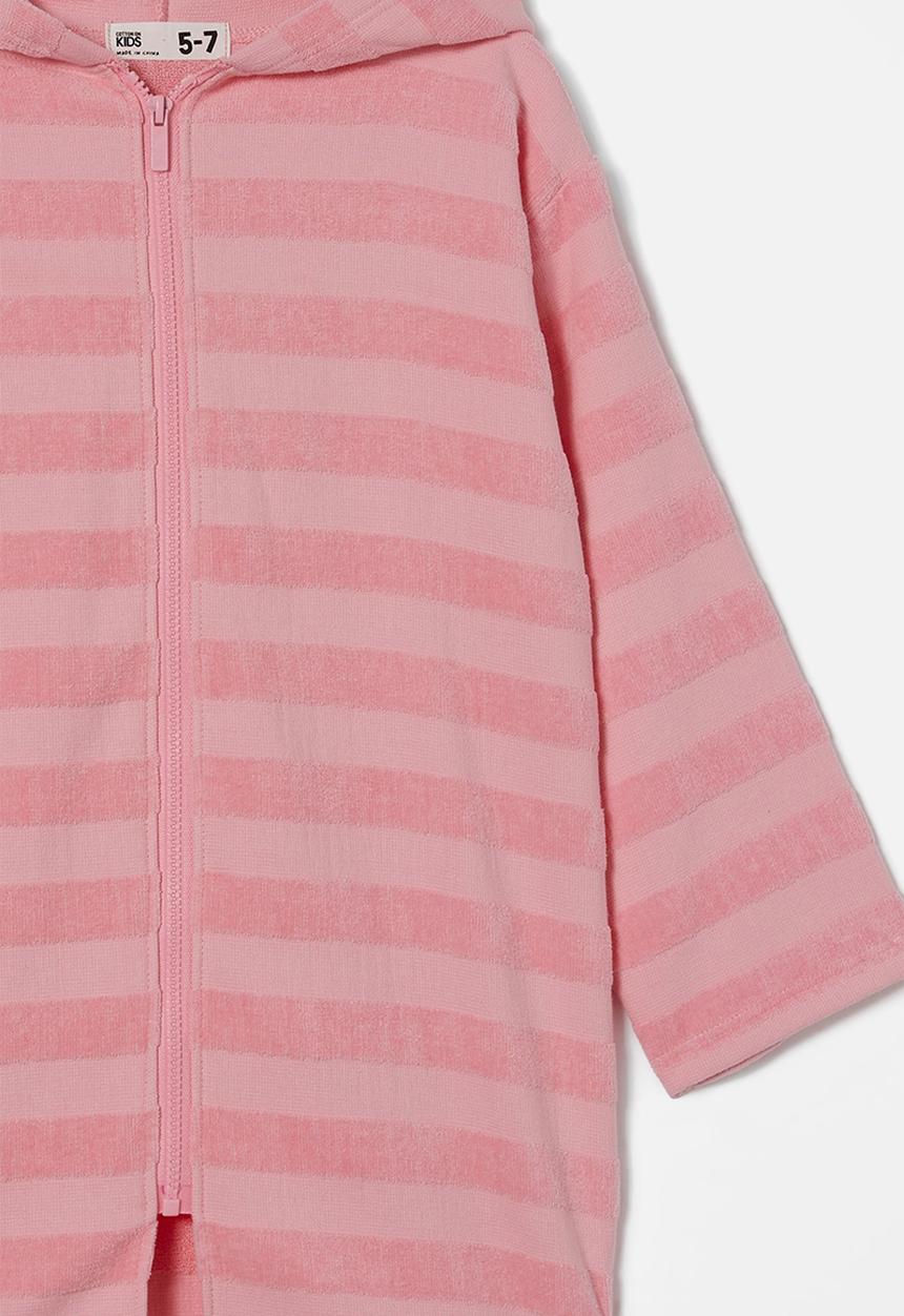Cotton On - Kids zip thru hooded towel - bubblegum pop/jacquard stripe