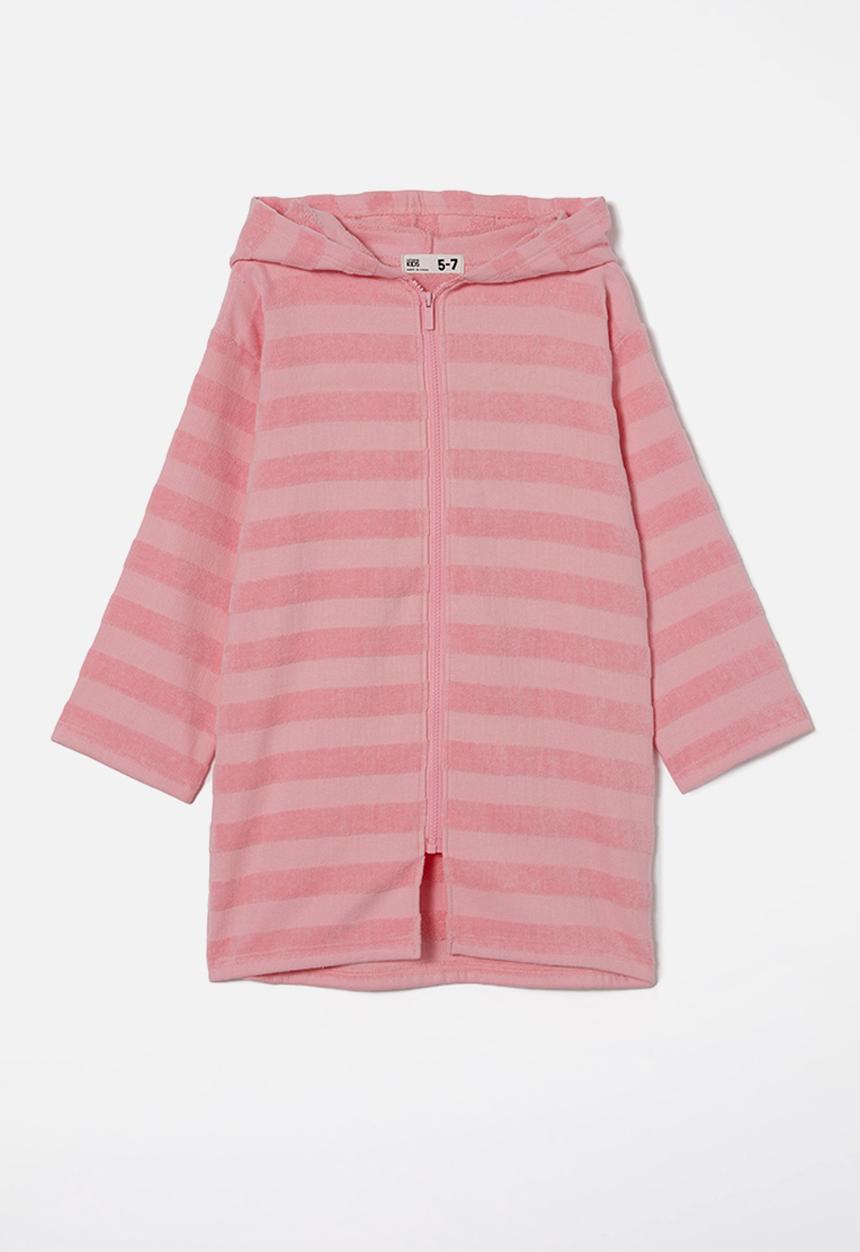 Cotton On - Kids zip thru hooded towel - bubblegum pop/jacquard stripe