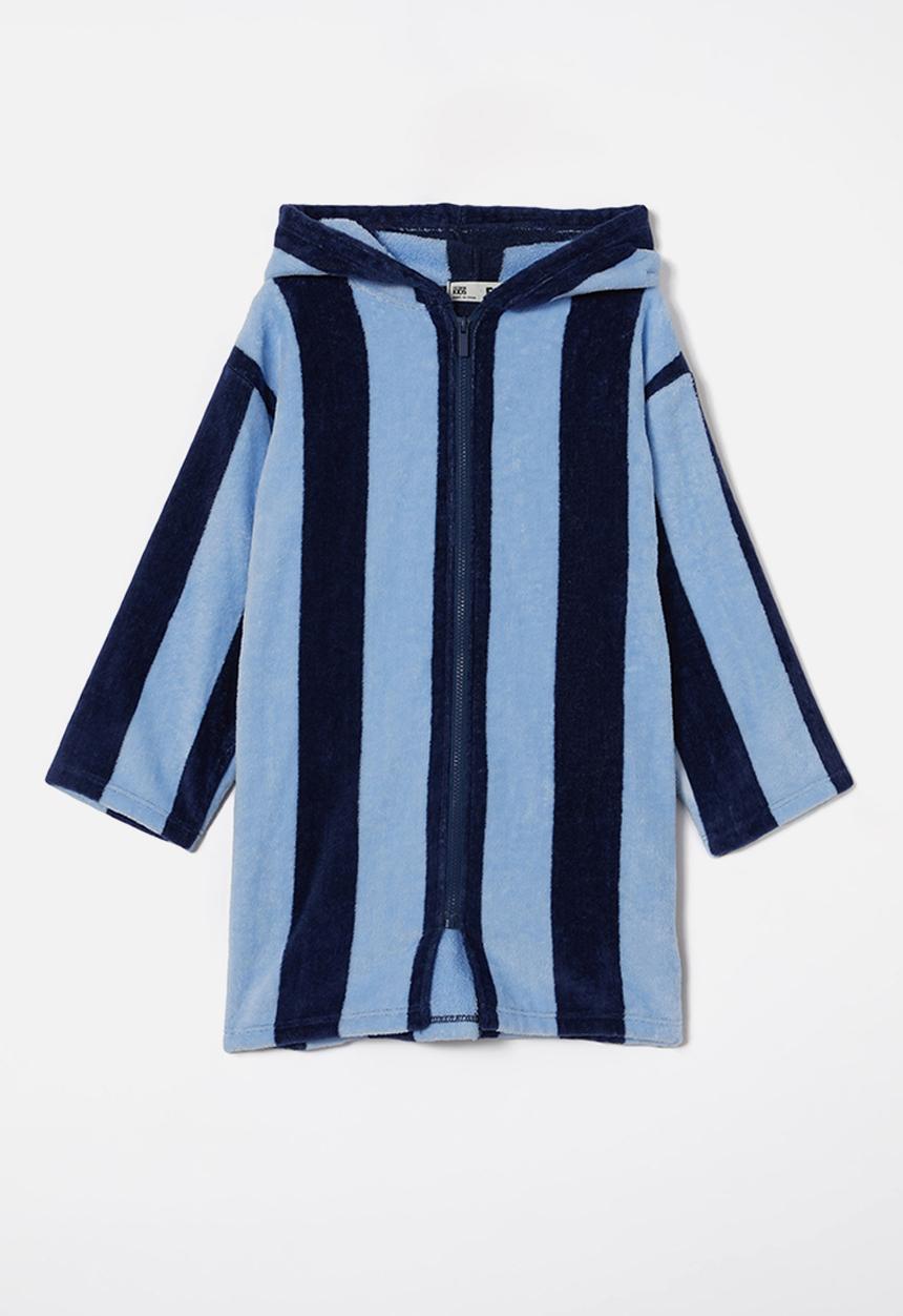 Cotton On - Kids zip thru hooded towel - in the navy/dusk blue light stripe