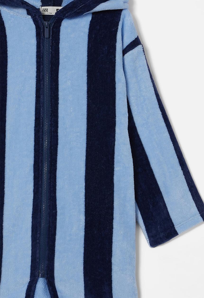 Cotton On - Kids zip thru hooded towel - in the navy/dusk blue light stripe