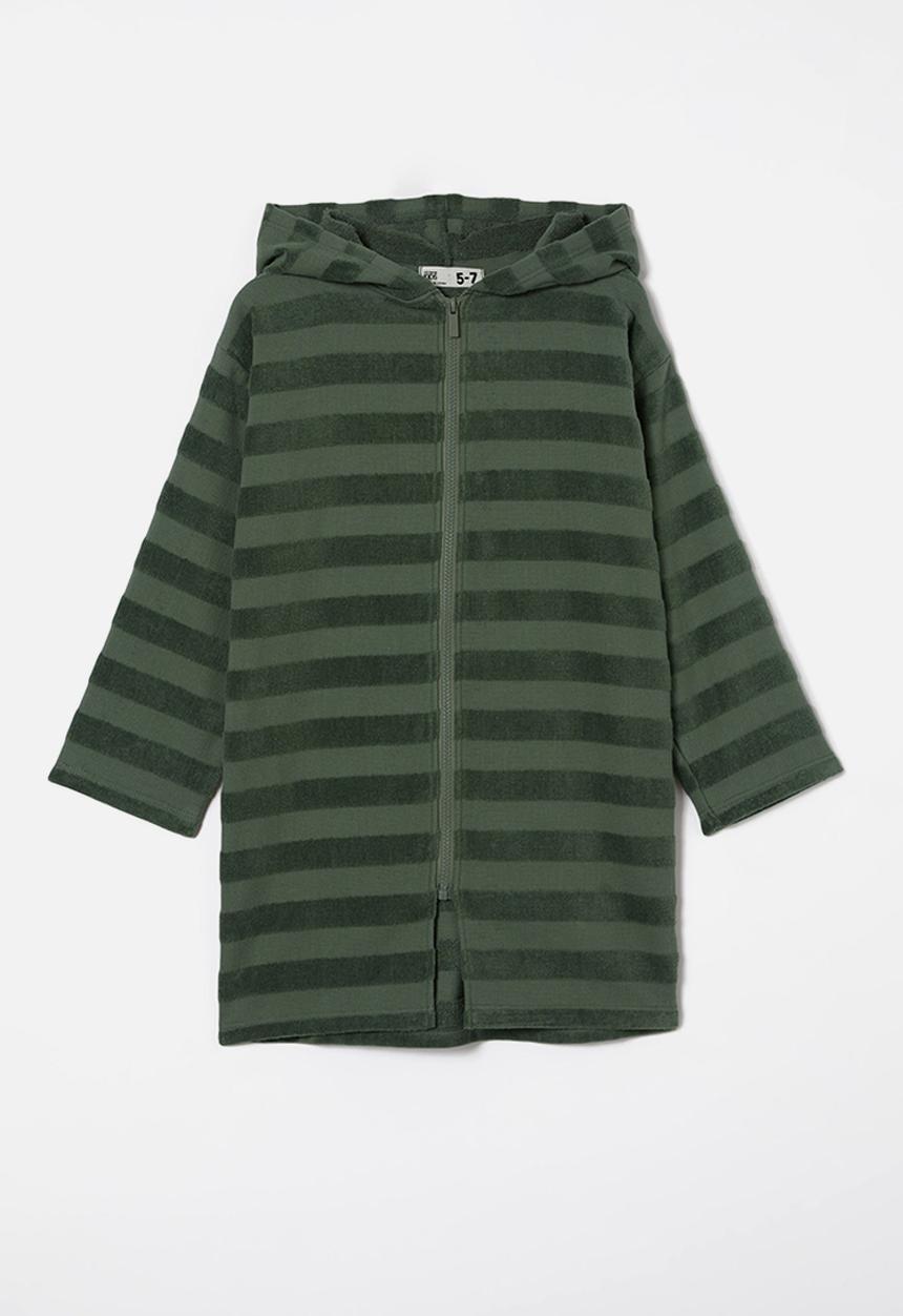 Cotton On - Kids zip thru hooded towel - swag green/jacquard stripe