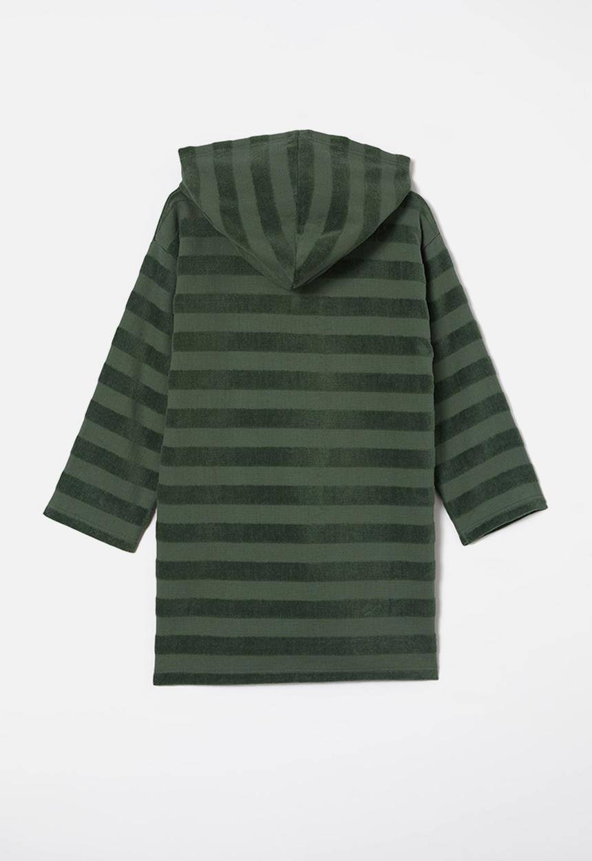 Cotton On - Kids zip thru hooded towel - swag green/jacquard stripe