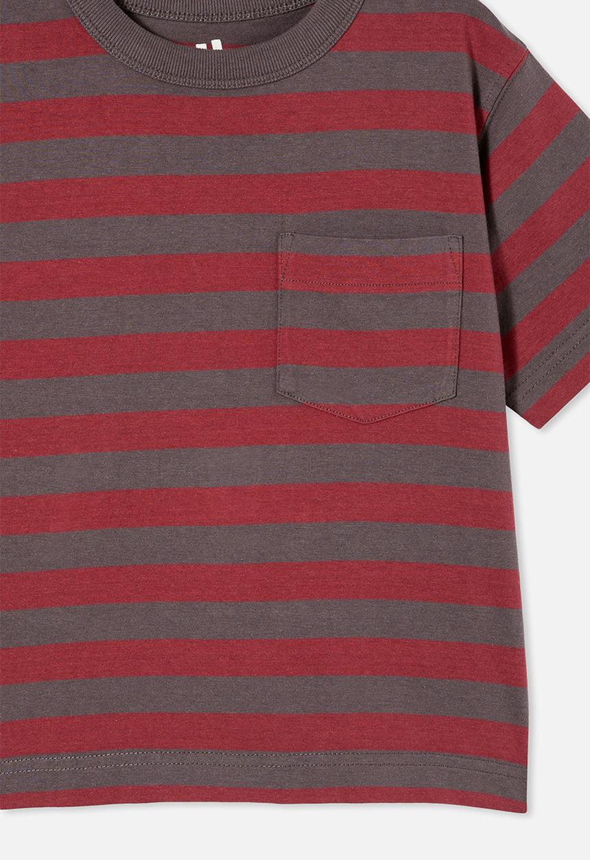 Cotton On - The essential short sleeve tee - rabbit grey/vintage berry stripe