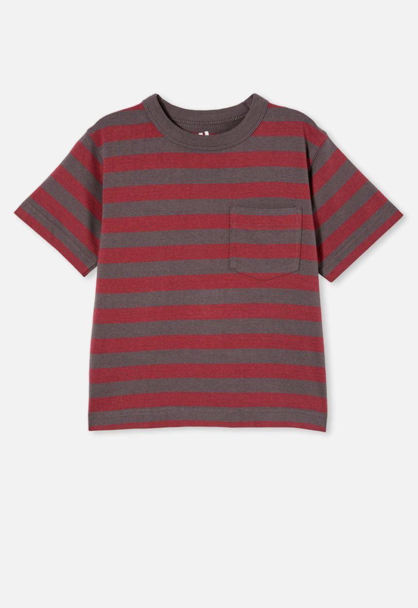 Cotton On - The essential short sleeve tee - rabbit grey/vintage berry stripe