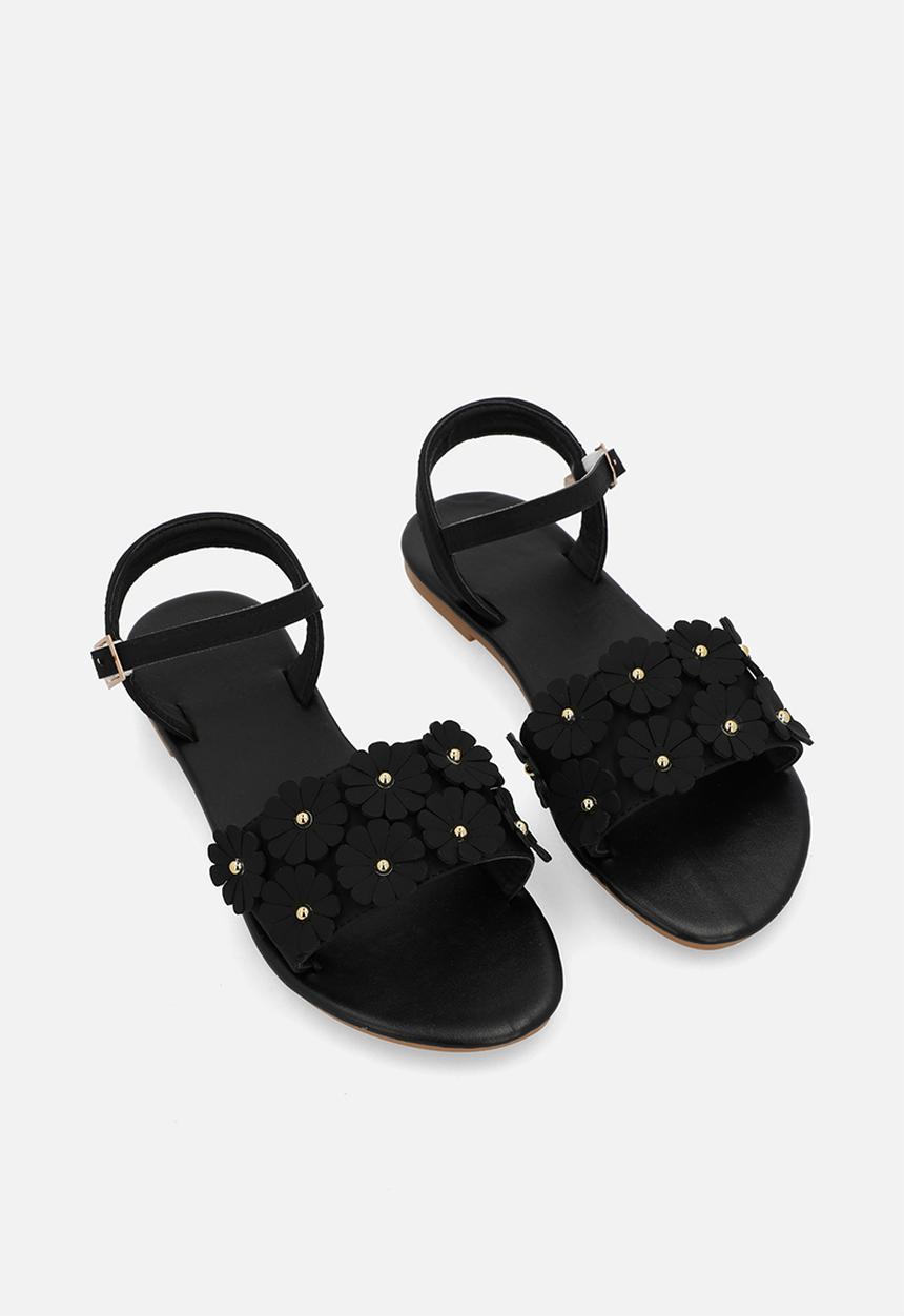 Pop Candy - Flower décor sandals - black