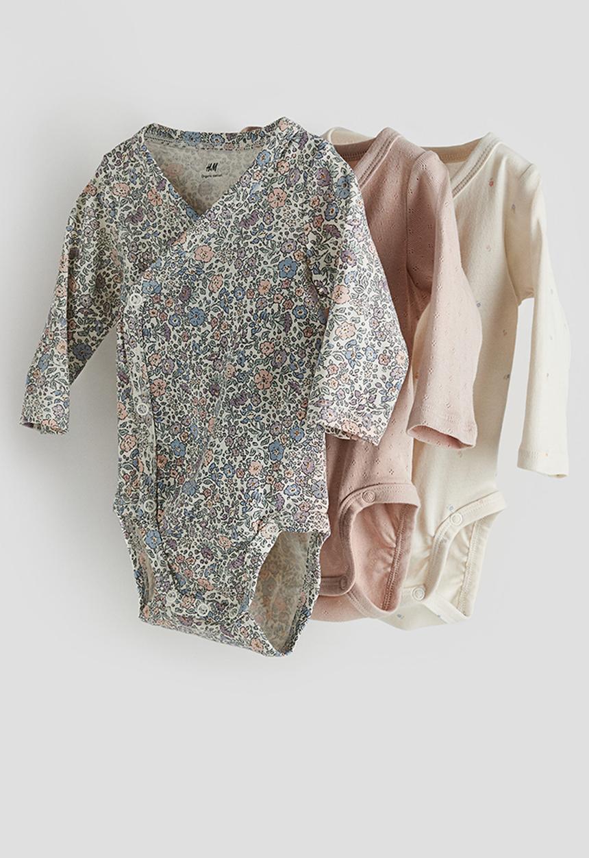 H&M - 3 pack wrapover bodysuits - pink floral