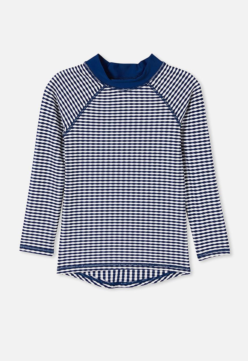 Cotton On - Flynn long sleeve raglan rash vest - in the navy/texture stripe