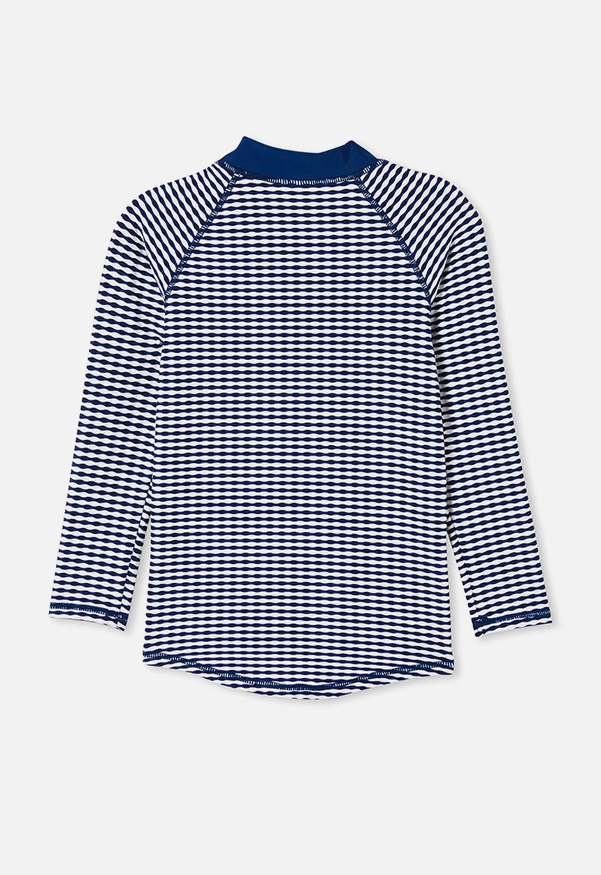 Cotton On - Flynn long sleeve raglan rash vest - in the navy/texture stripe