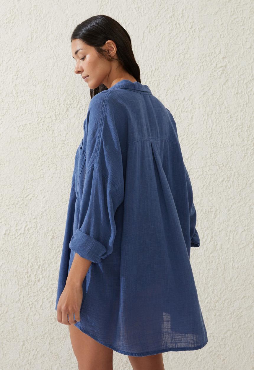 Cotton On - Swing Beach Shirt - Washed Indigo
