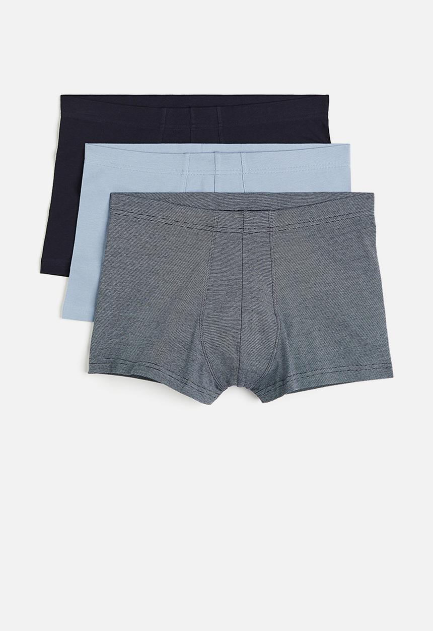 H&M - 3 pack short cotton trunks - light blue & black