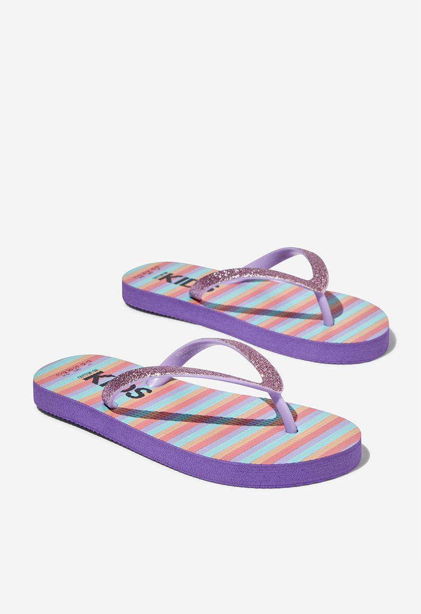 Cotton On - Printed flip flop - rainbow stripe/lilac drop glitter