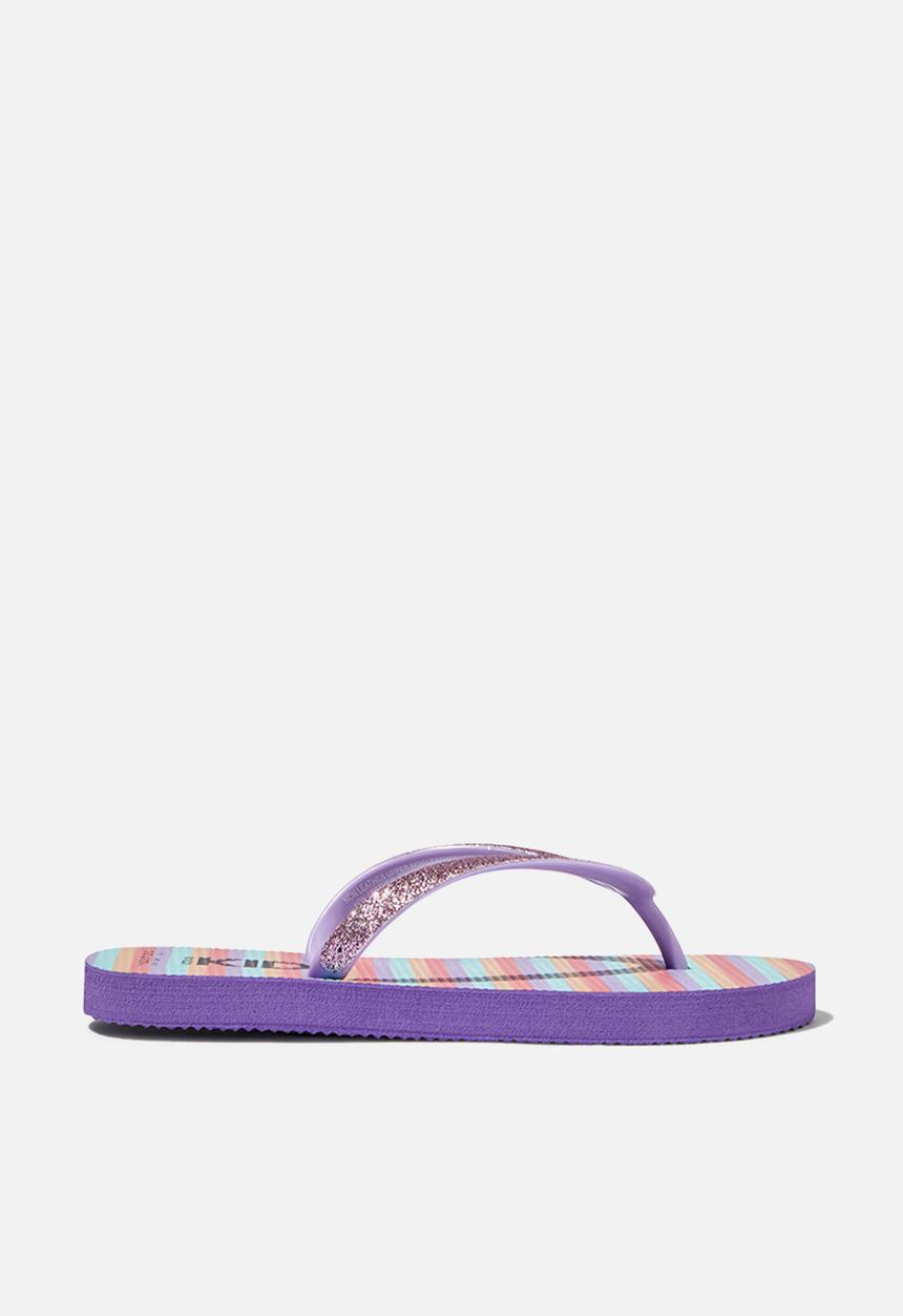 Cotton On - Printed flip flop - rainbow stripe/lilac drop glitter