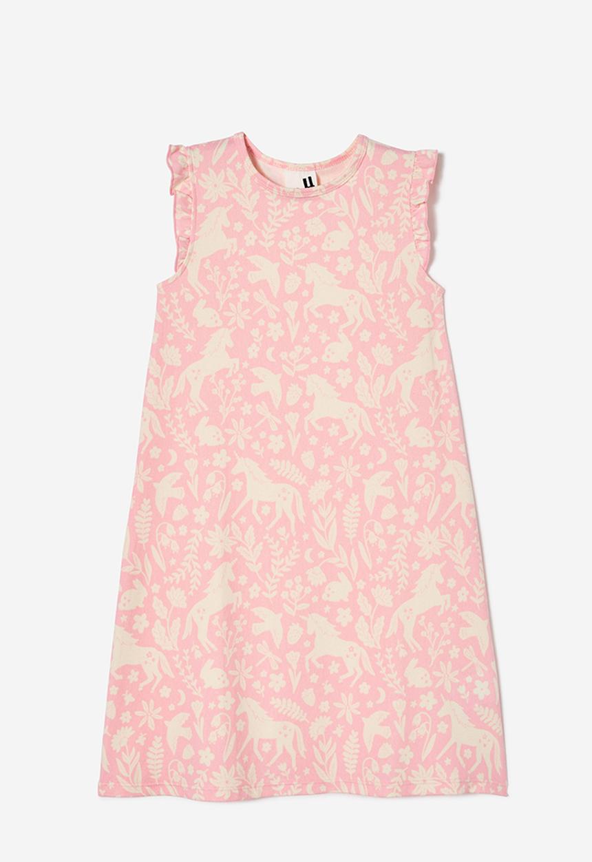 Cotton On - Madison short sleeve long length flutter nightie - blush pink/ unicorn fields