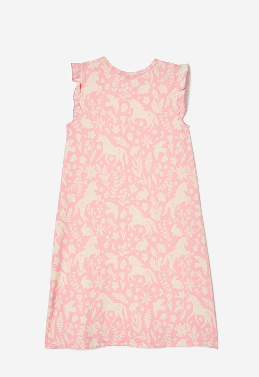 Cotton On - Madison short sleeve long length flutter nightie - blush pink/ unicorn fields