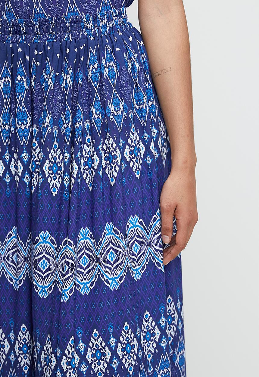 edit - Co-ord border printed midi skirt - peacock blues linear print