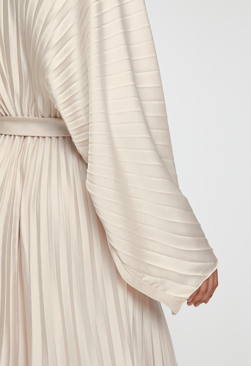 edit - Pleated dolman sleeve with tie dress - pearl
