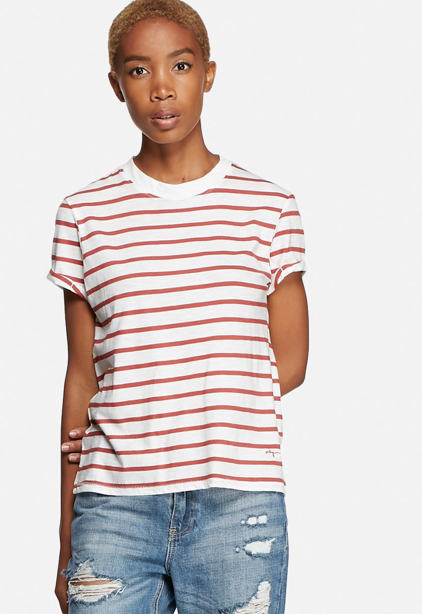 ONLY - Bone High Neck Striped Tee