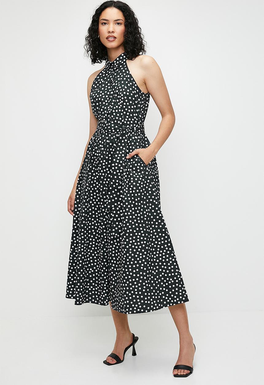 edit - Fit & flare shirt dress - black & white spot 