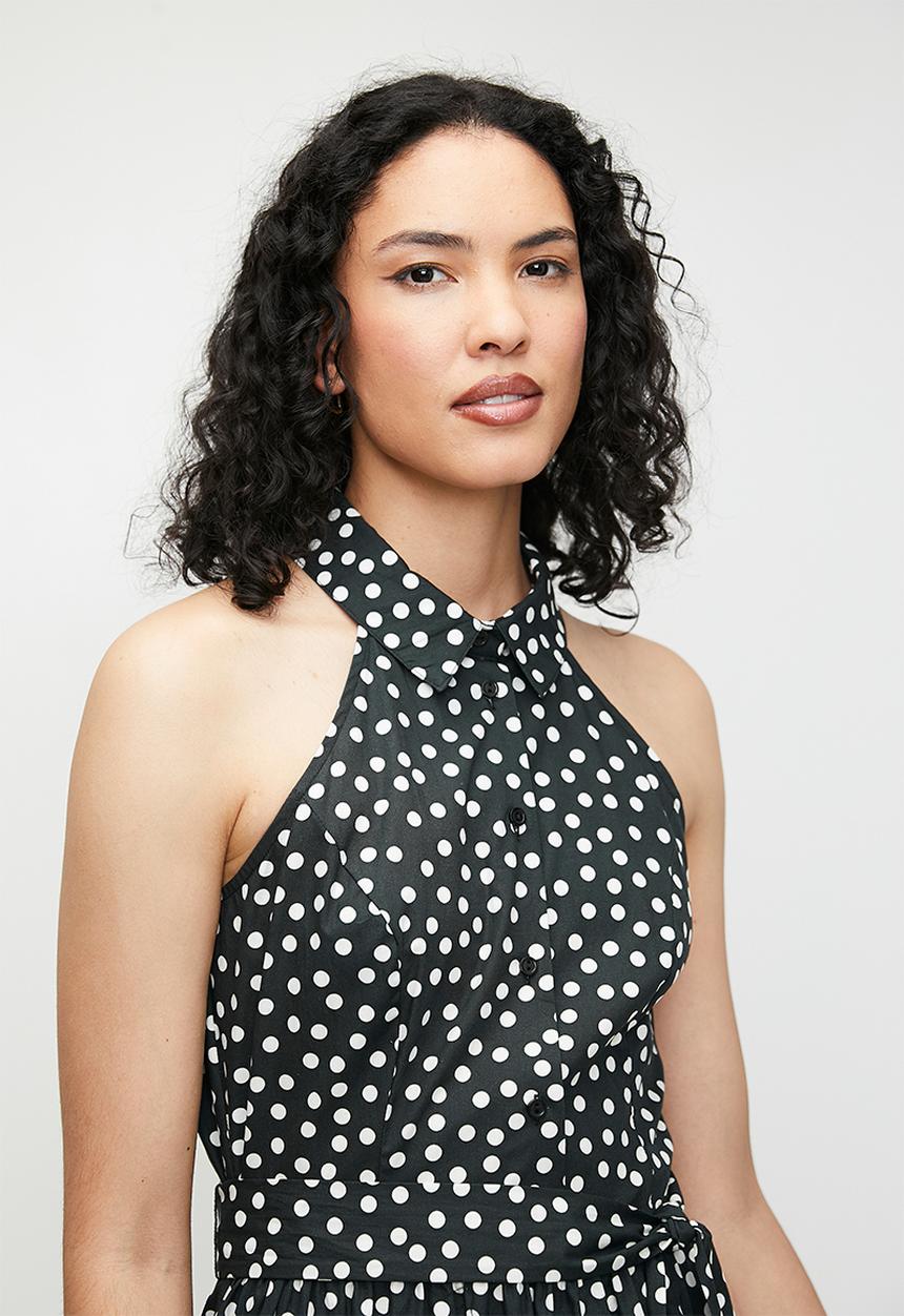 edit - Fit & flare shirt dress - black & white spot 