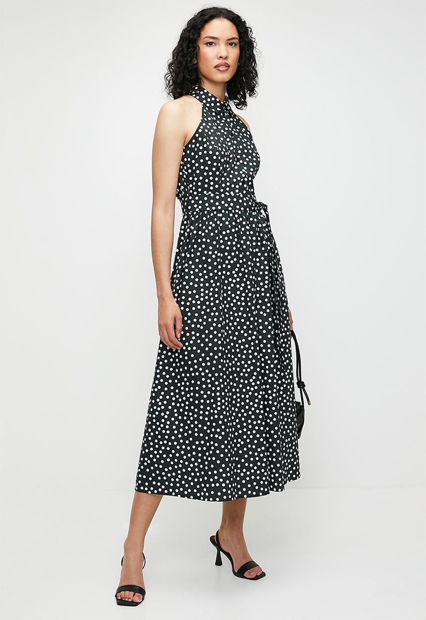 edit - Fit & flare shirt dress - black & white spot 