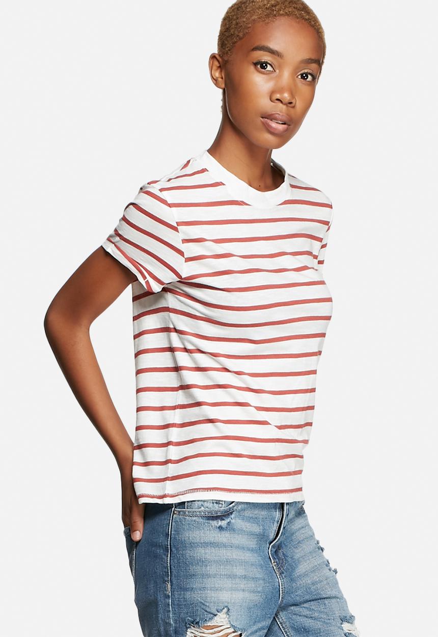 ONLY - Bone High Neck Striped Tee