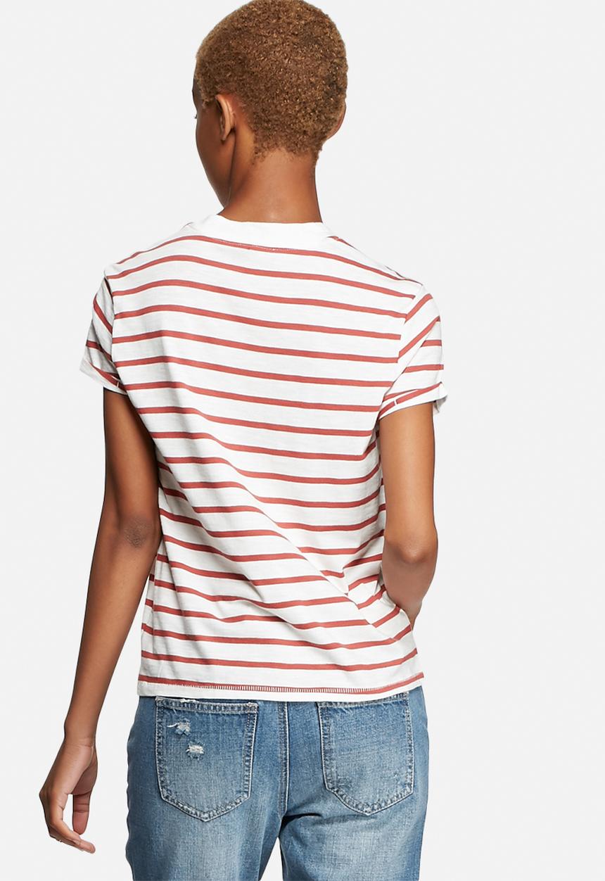 ONLY - Bone High Neck Striped Tee