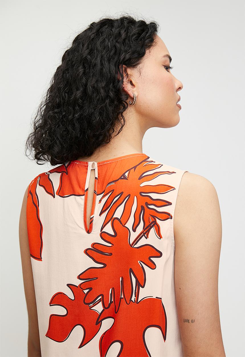 edit - Printed sleeveless shell - Red leaf silhouette 