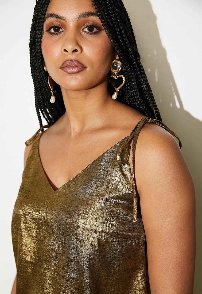 VELVET - Metallic strappy cami - gold