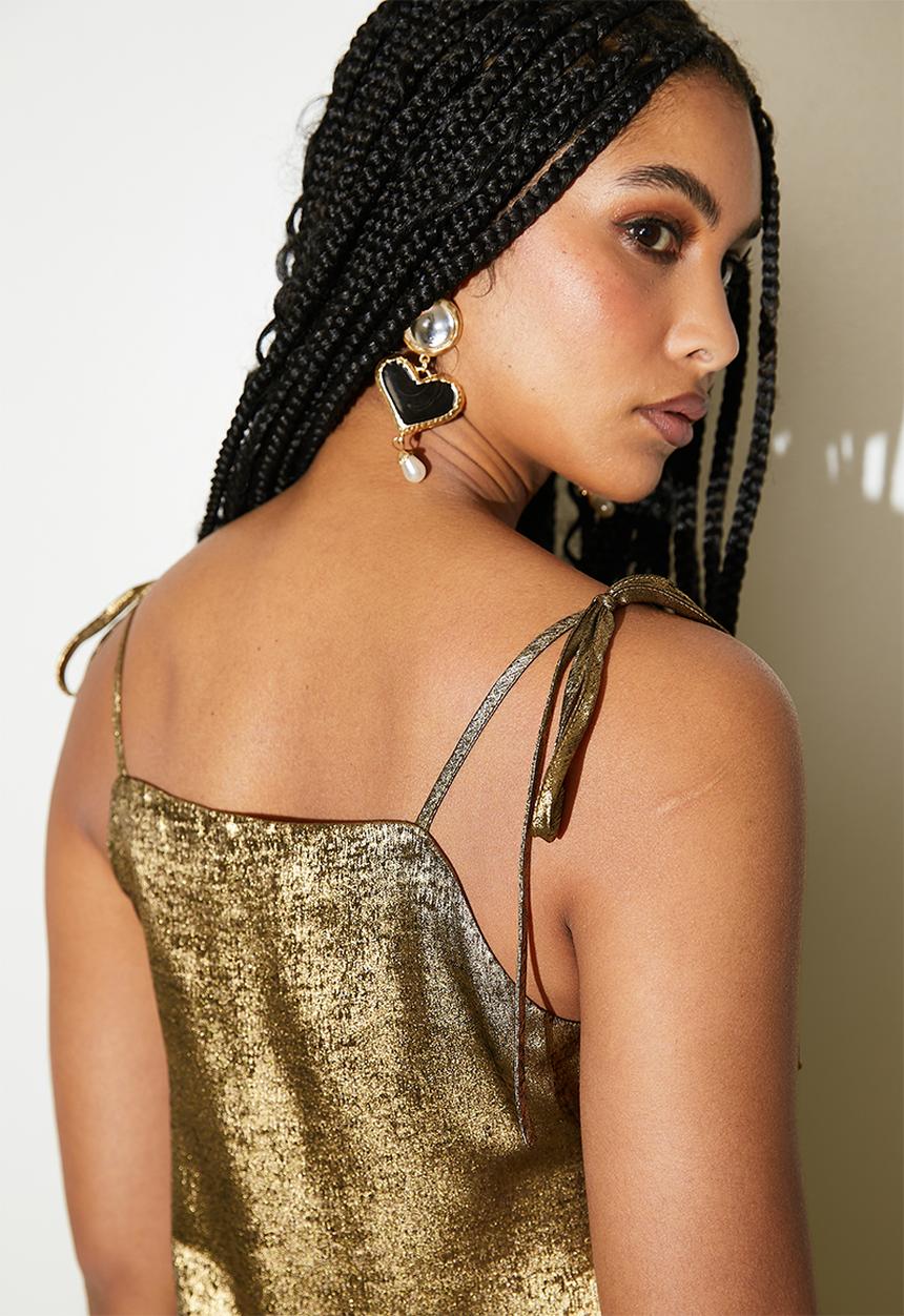 VELVET - Metallic strappy cami - gold