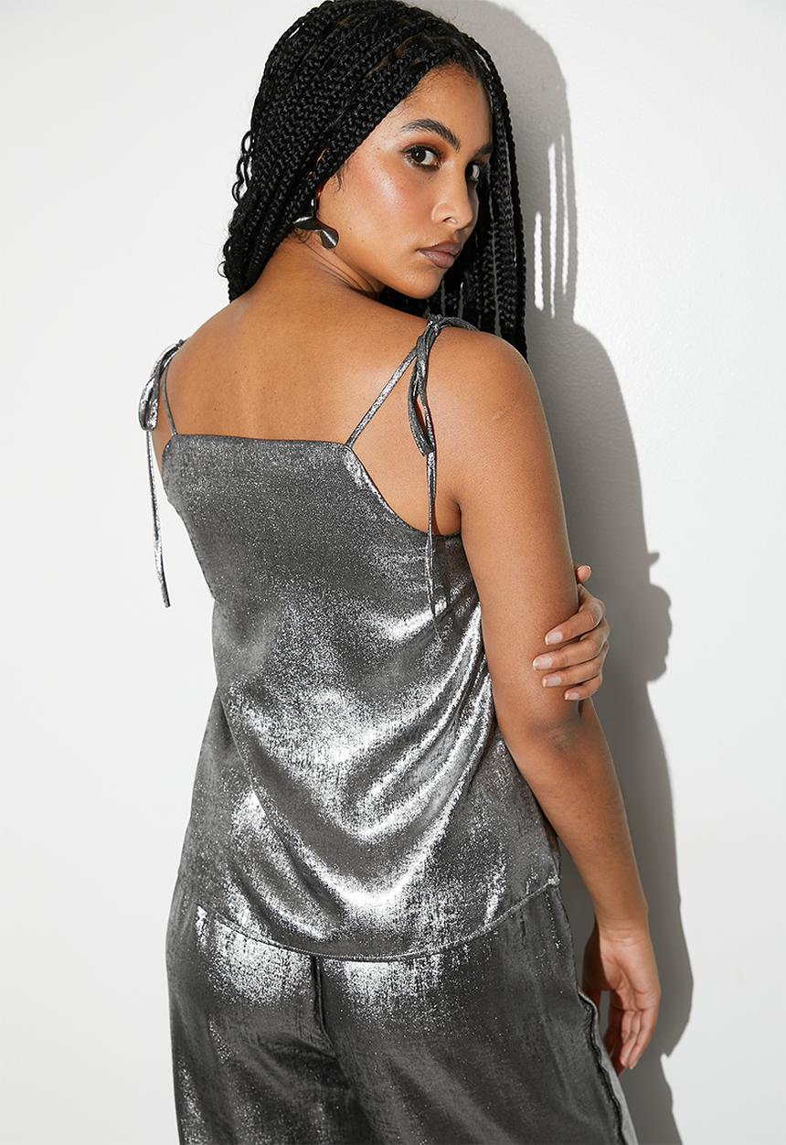 VELVET - Metallic strappy cami - silver