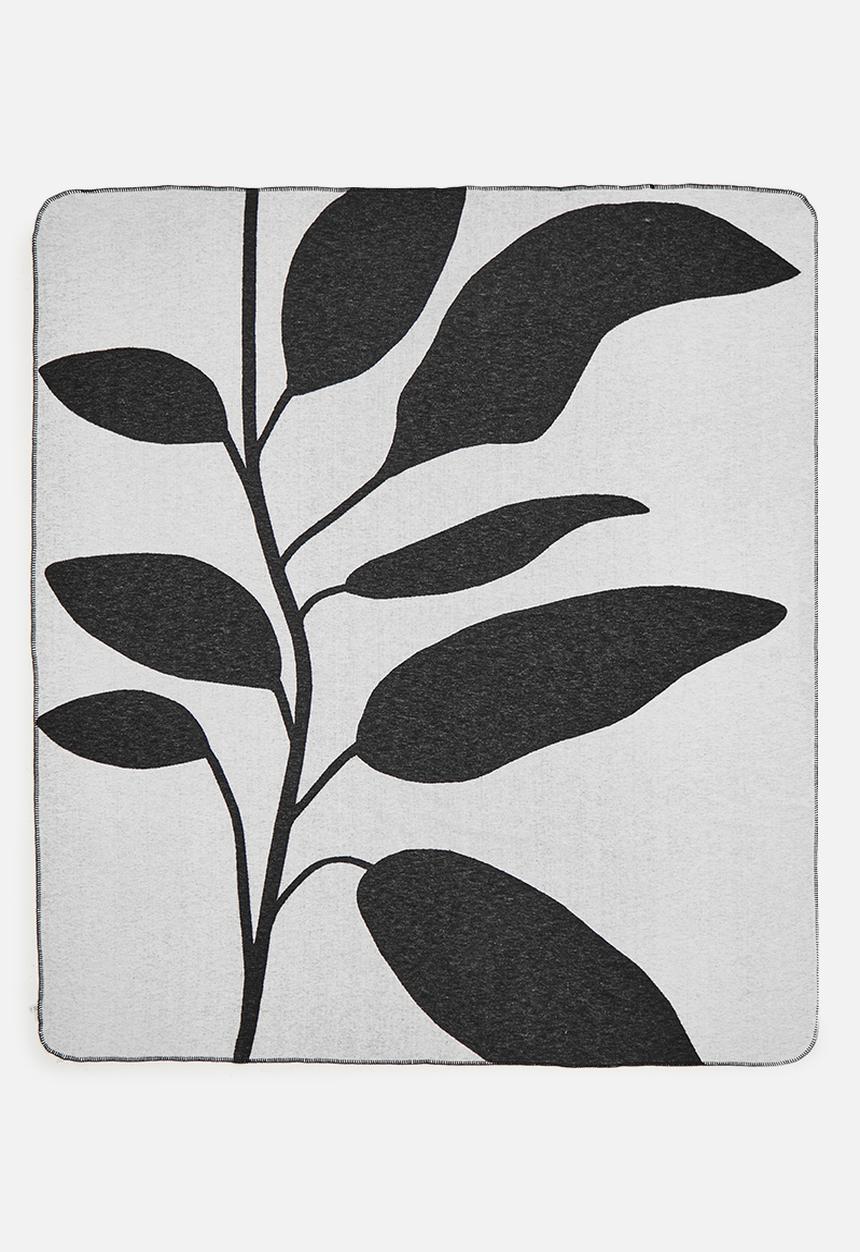 Sixth Floor - Foliage Cotton Blend Bed Blanket - Black & Nat