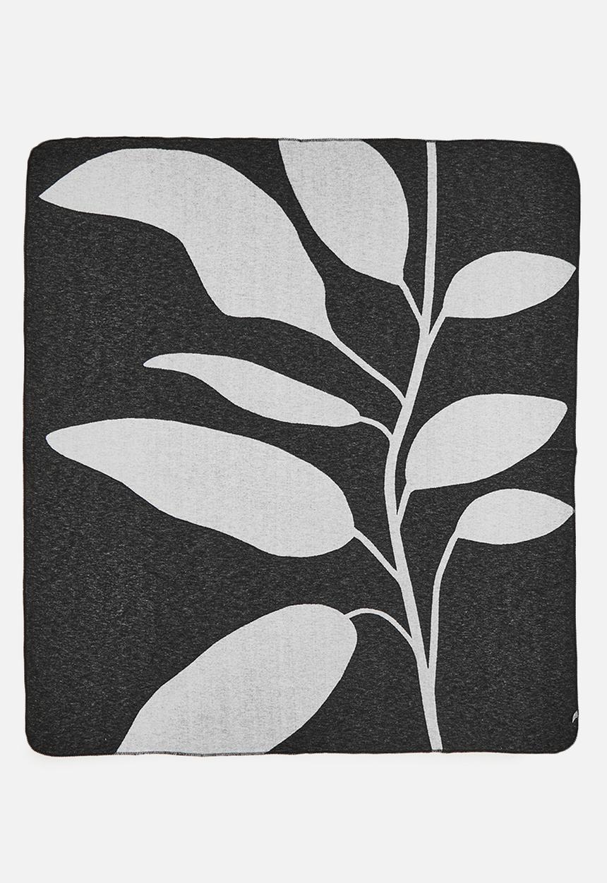 Sixth Floor - Foliage Cotton Blend Bed Blanket - Black & Nat