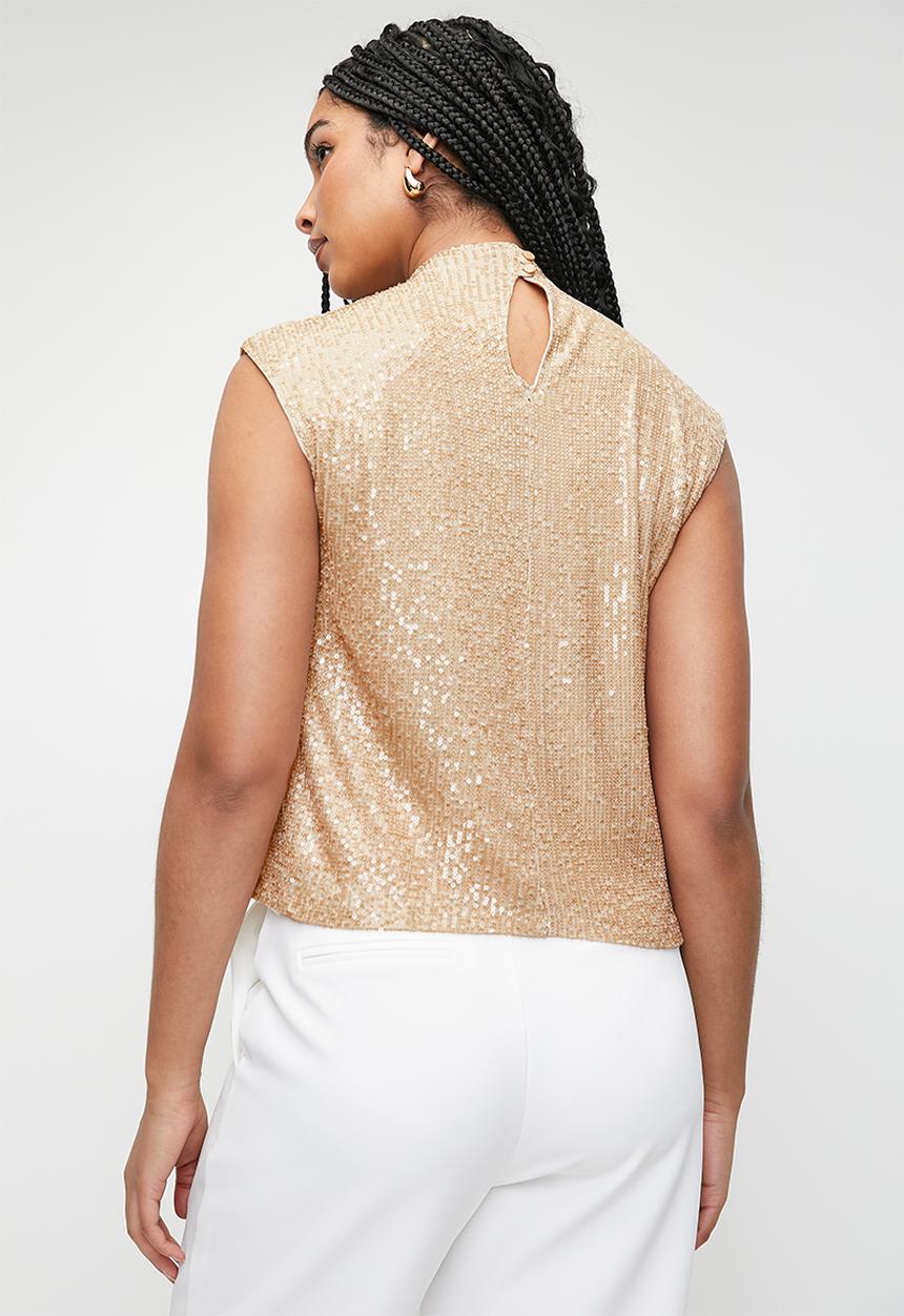 Superbalist - Hi neck sequins vest - champagne