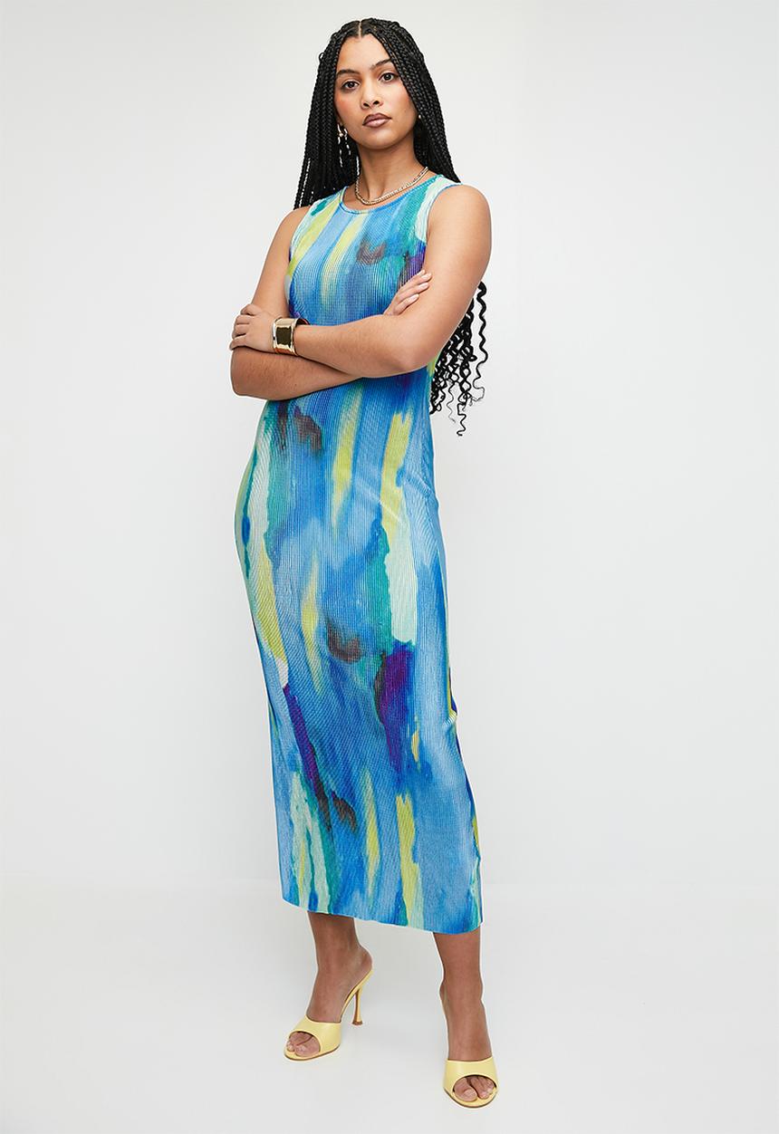 Superbalist - Plisse midi tank dress - blues water dispersion