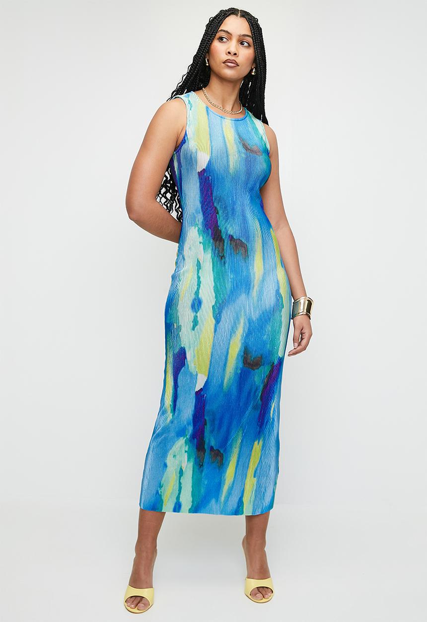 Superbalist - Plisse midi tank dress - blues water dispersion