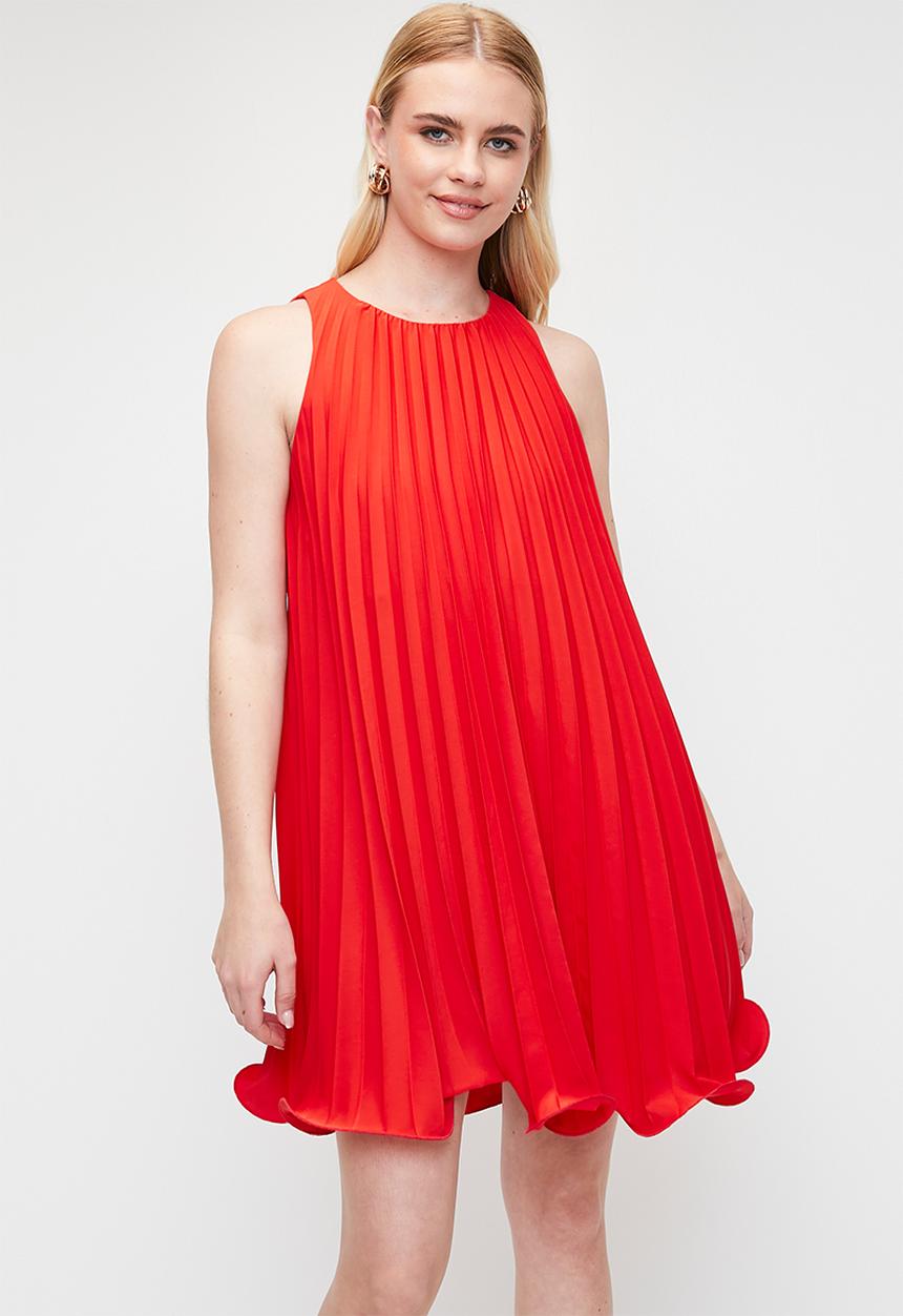 MILLA - Pleated mini with fluted hem -  fiery red
