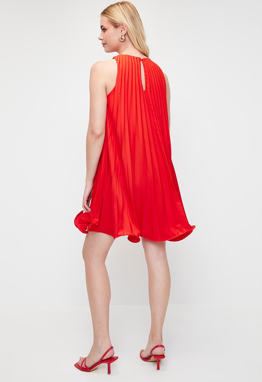 MILLA - Pleated mini with fluted hem -  fiery red